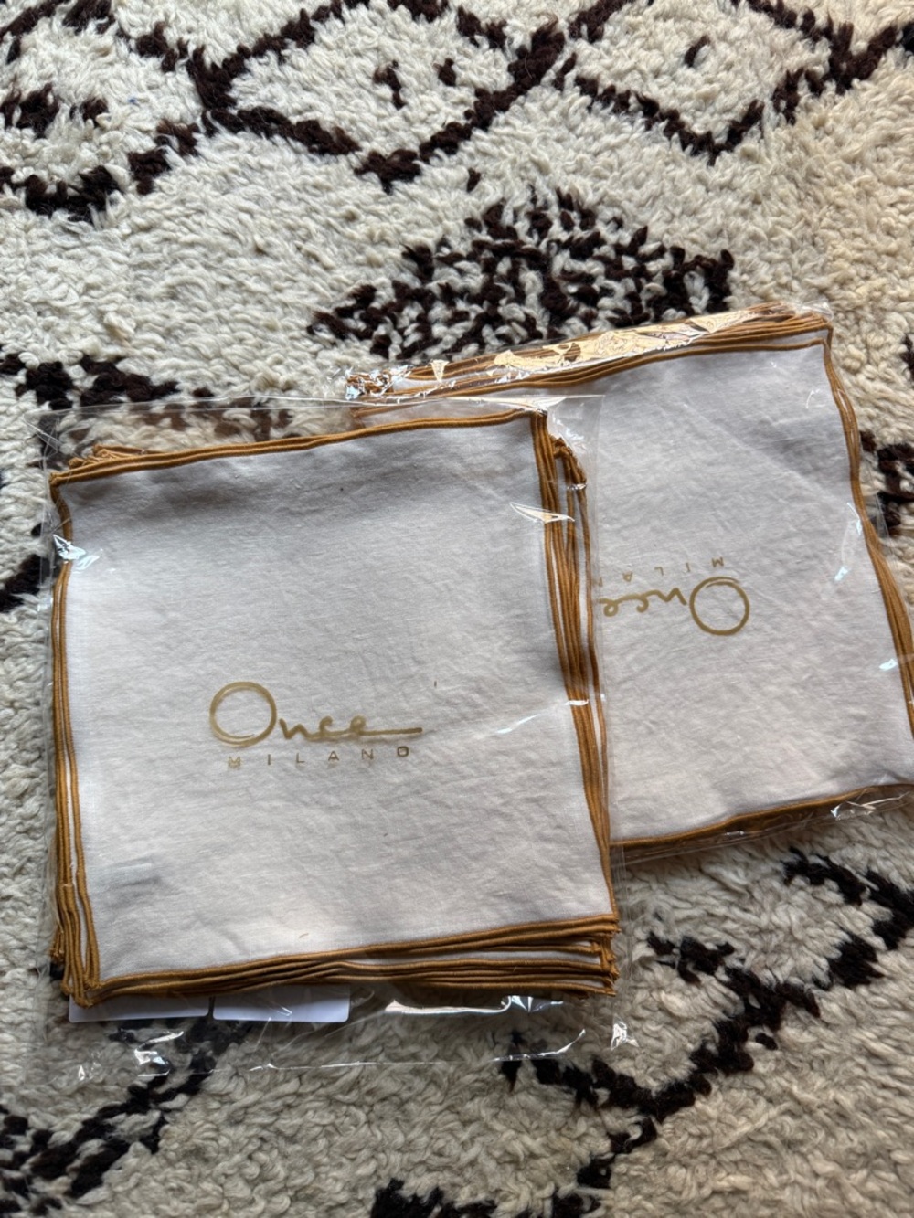 Once Milano Beige Cocktail Napkin with Mustard Trim - Picture 8 of 13